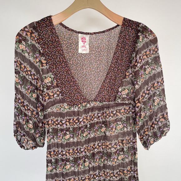 Vintage 90s Y2K Sheer Fairy Babydoll Floral Top / Sz S / Indie Boho Grunge - Picture 5 of 8